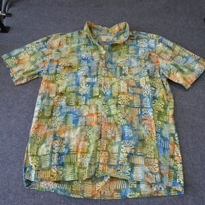 Territory Ahead Mens XLT Batik Print Short Sleeve Cotton Button Down Shirt Multi